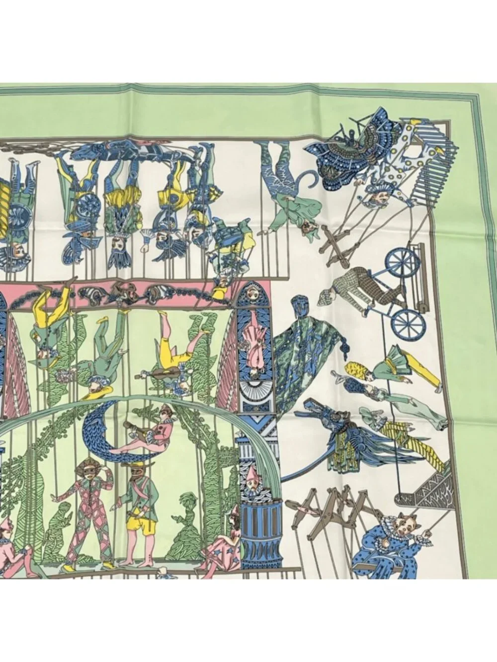 Hermes Carre 90 le Temps Des Marionnettes Marionette Time Silk Scarf Green - Picture 3 of 7